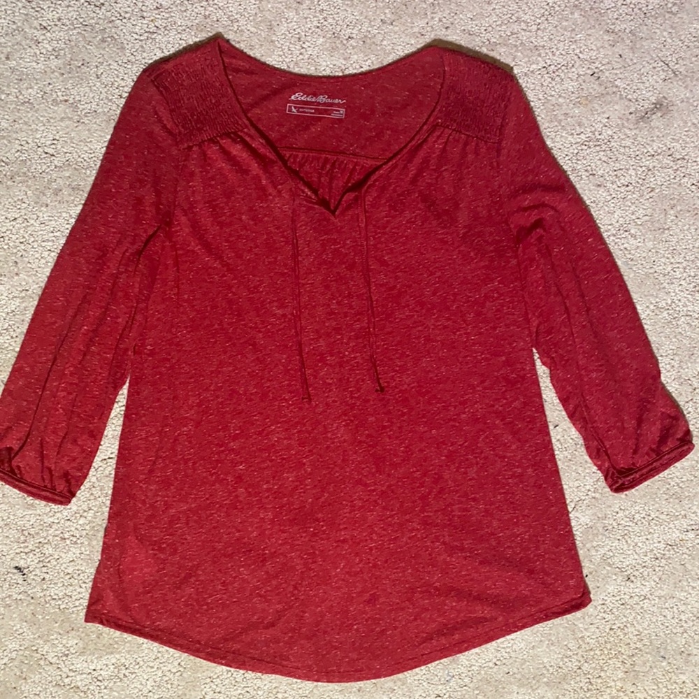 Eddie Bauer 3/4 Sleeve tie neck Top